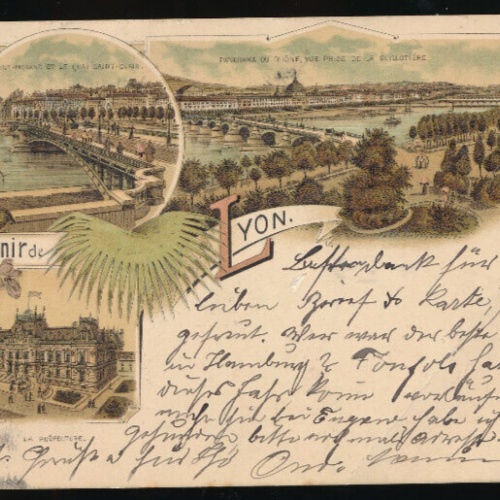Litho-Karte Souvenir de Lyon Frankreich (1927)