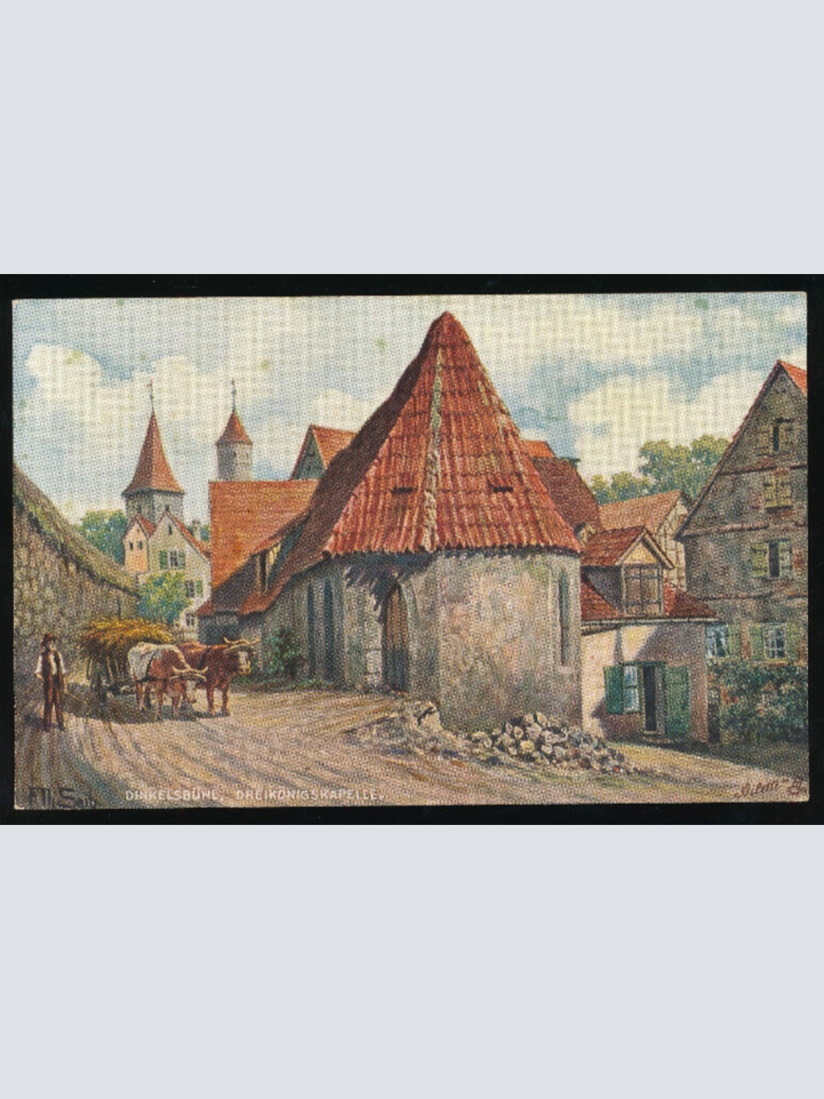 AK aus Dinkelsbühel mit Dreikönigskapelle mit Ochsenkarren Bayern (1272)