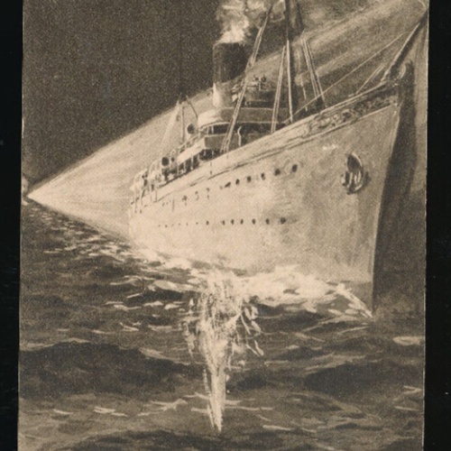 AK Kreuzer Emden endeckt mit Scheinwerfer Englischen Kohledampfer (1876)