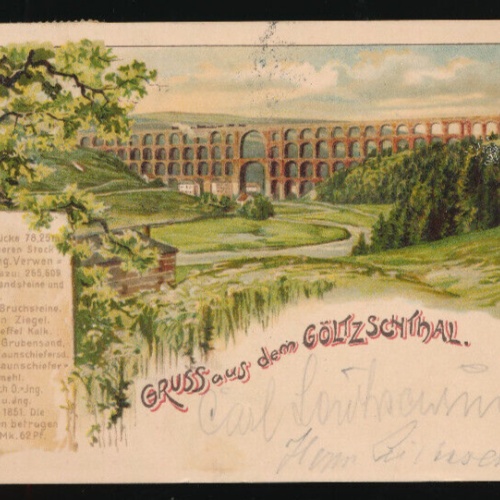 Litho-Karte gruss aus dem Göltzschthal Sachsen (1871)