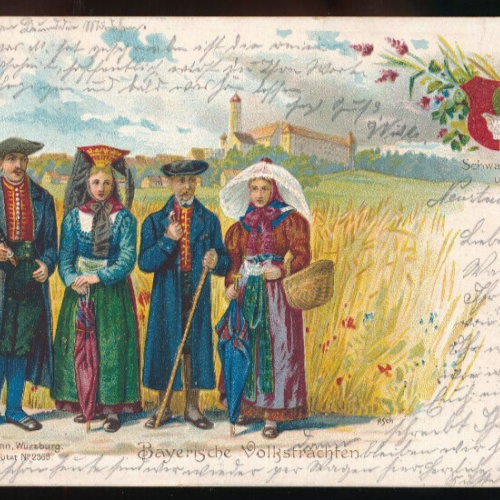 Litho-Karte aus Schwaben Bayrische Volkstrachten Bayern (1911)