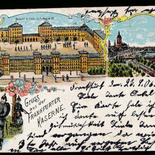Litho-Karte gruss aus der Frankfurter Kaserne Hessen (1863)