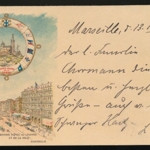 AK aus Marseille Grand Hotel und Notre-Dame (1888)