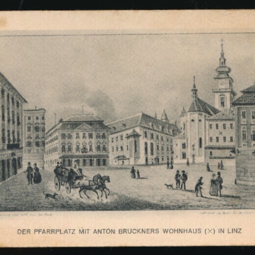 AK aus Linz an der Donau der Pfarrplatz mit Anton Bruckner Haus OÖ (2386)