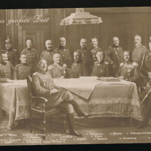 AK aus Großer Zeit mit Kaiser Wilhelm, Hindenburg und anderen Offizieren (1767)