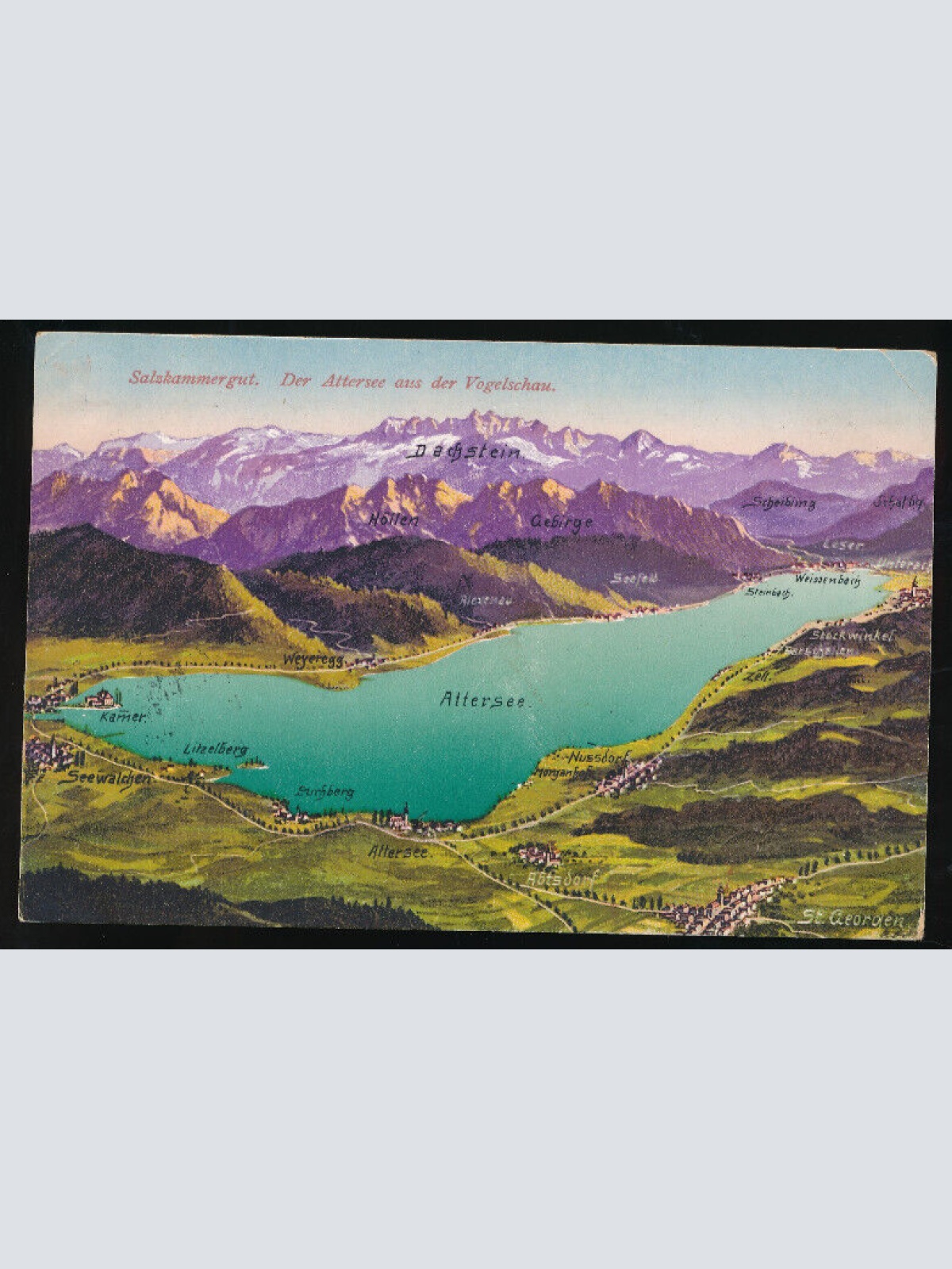 AK der Attersee aus der Vogelschau Oberösterreich (1650)