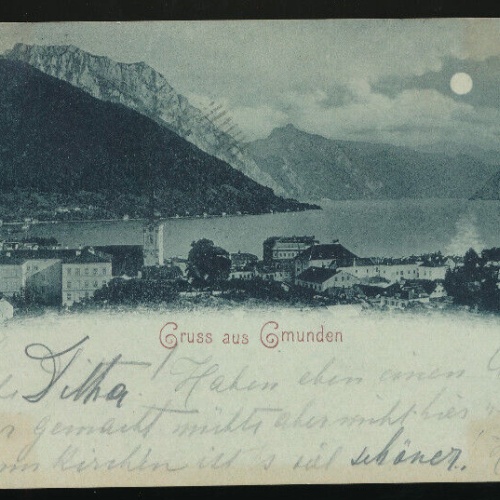 Mondschein-Karte gruss aus Gmunden Oberösterreich (1651)
