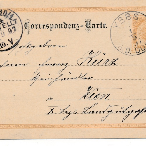 2 Kreuzer Ganzsachen - Karte aus Ybbs an der Donau (16360)