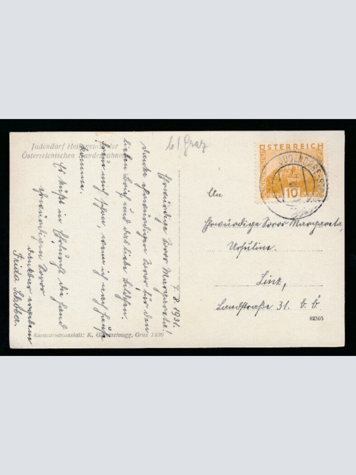 AK aus Judendorf mit Heilanstalt der Öst. Bundesbahnen Steiermark (2197)