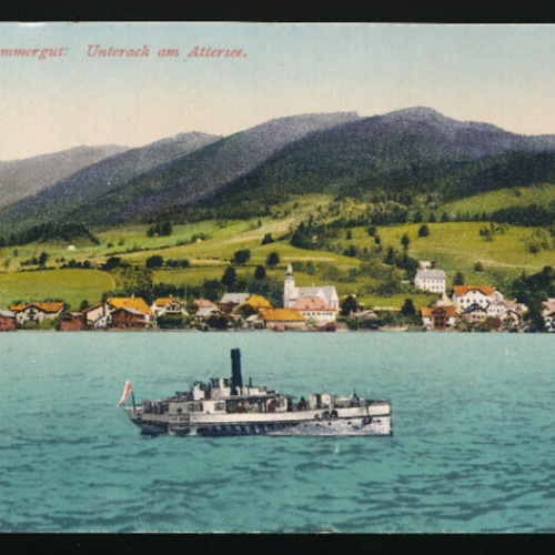AK aus Unterach am Attersee mit Dampfer Oberösterreich (2218)