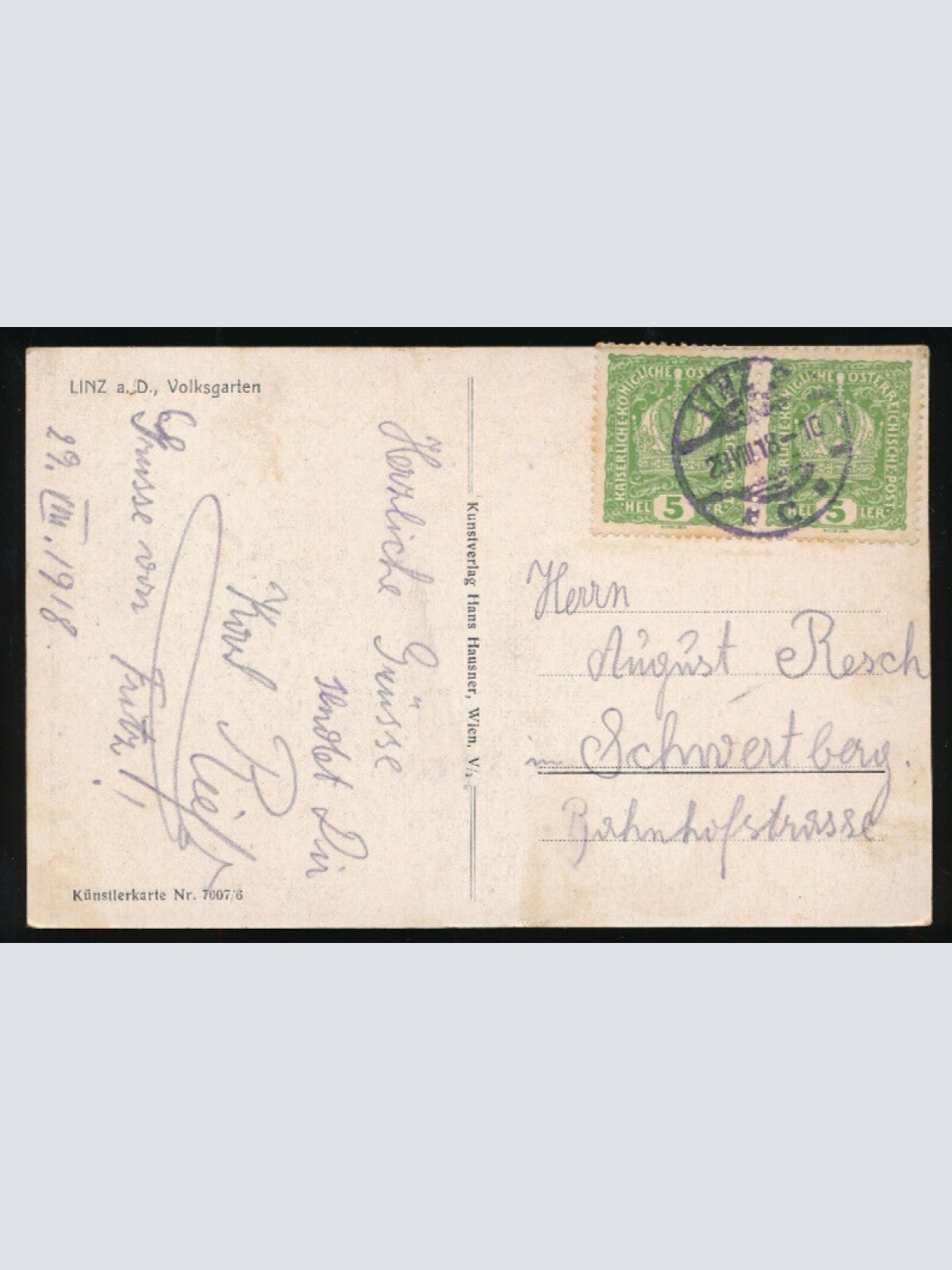 Kunst-Karte aus Linz an der Donau Volksgarten Oberösterreich (2125)