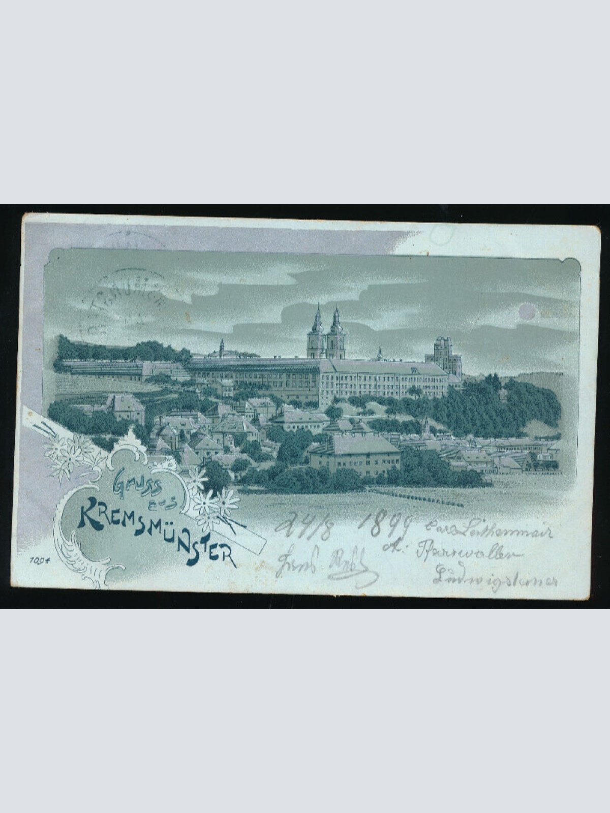 Litho-Mondschein-Karte gruss aus Kremsmünster Oberösterreich (2771)