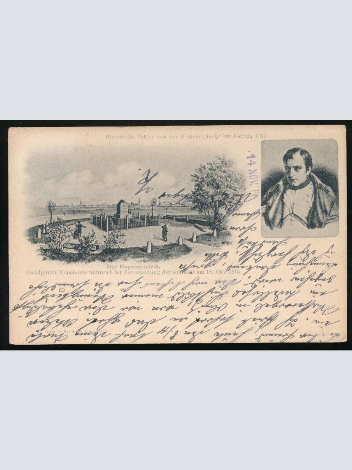 AK vom Napoleonstein Völkerschlacht bei Leipzig 1818 Sachsen (2102)