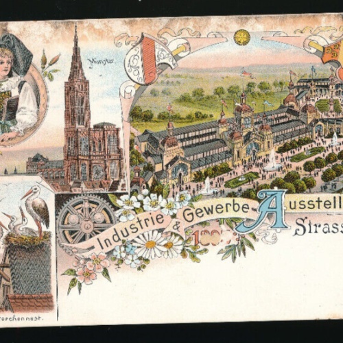 Litho-Karte aus Strassburg Industrie Gewerbe Ausstellung Frankreich (2149)