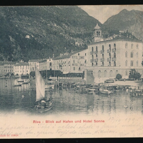 AK aus Riva mit Hafen und Hotel Sonne Italien (3256)