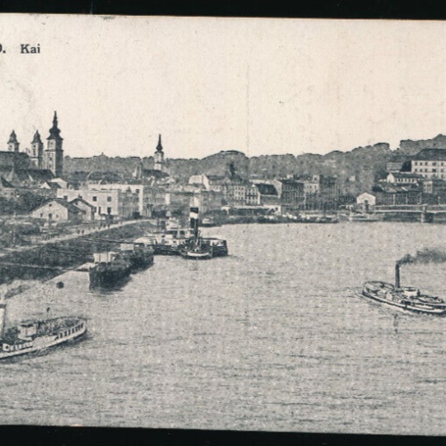 AK aus Linz an der Donau Kai mit Dampfer Oberösterreich (2559)