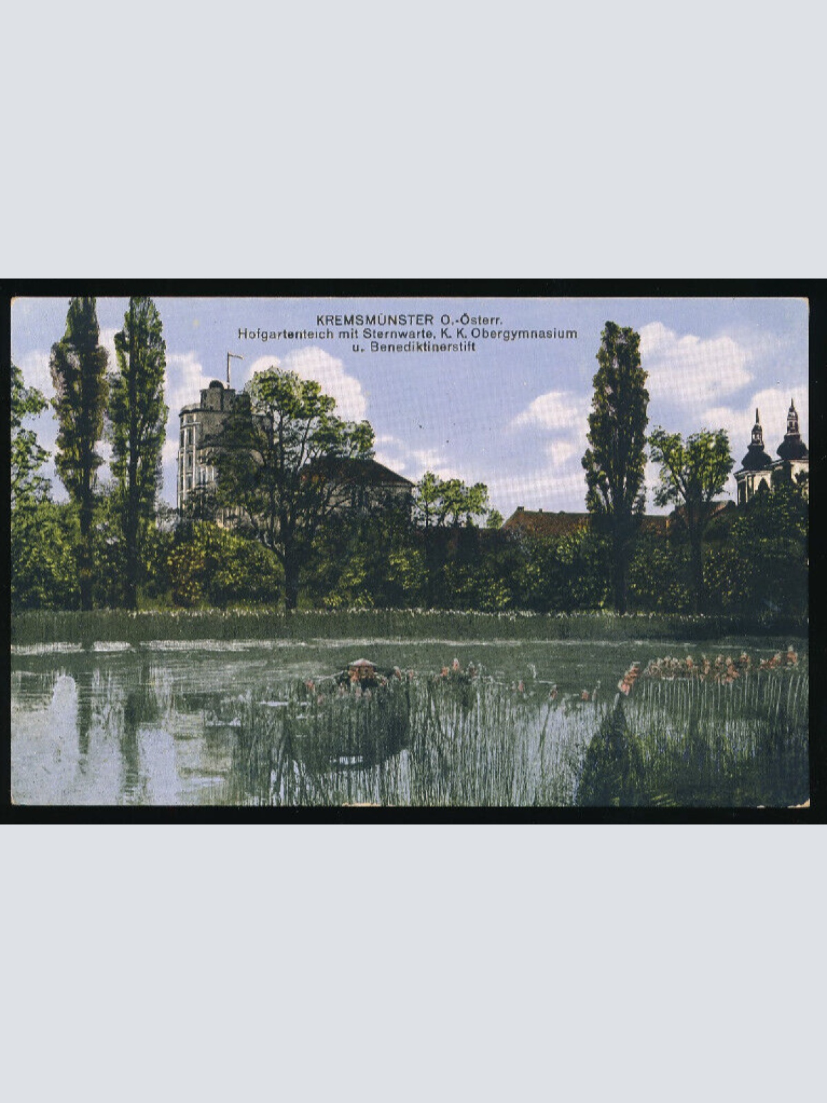 AK aus Kremsmünster Hofgartenteich mit Sternwarte Oberösterreich (2557)