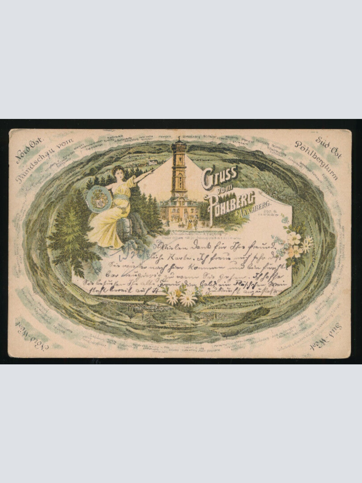 Litho - Karte aus Pöhlberg in Sachsen Rundschau (3397)