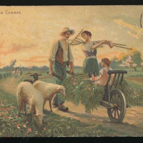 AK Retour des Champs Bauernfamilie mit Schafen (3288)