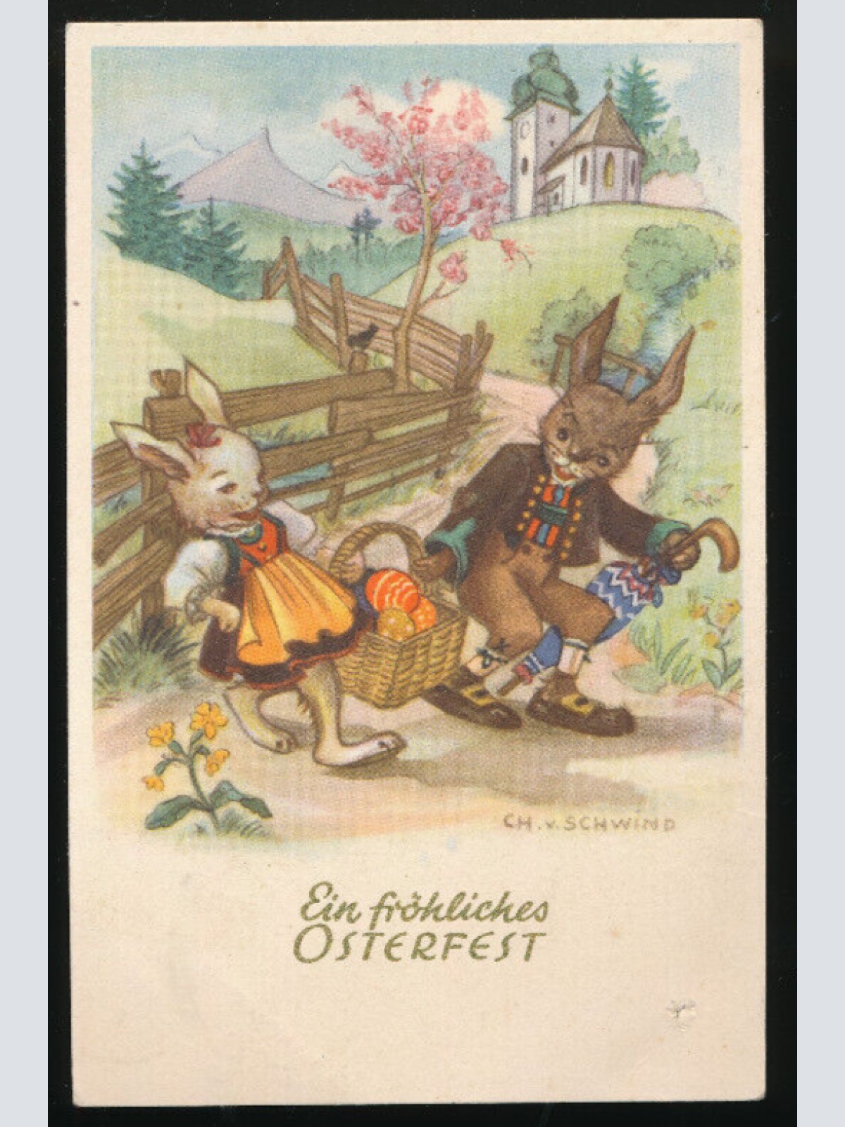 AK ein fröhliches Osterfest zwei Hasen mit Ostereier (3621)