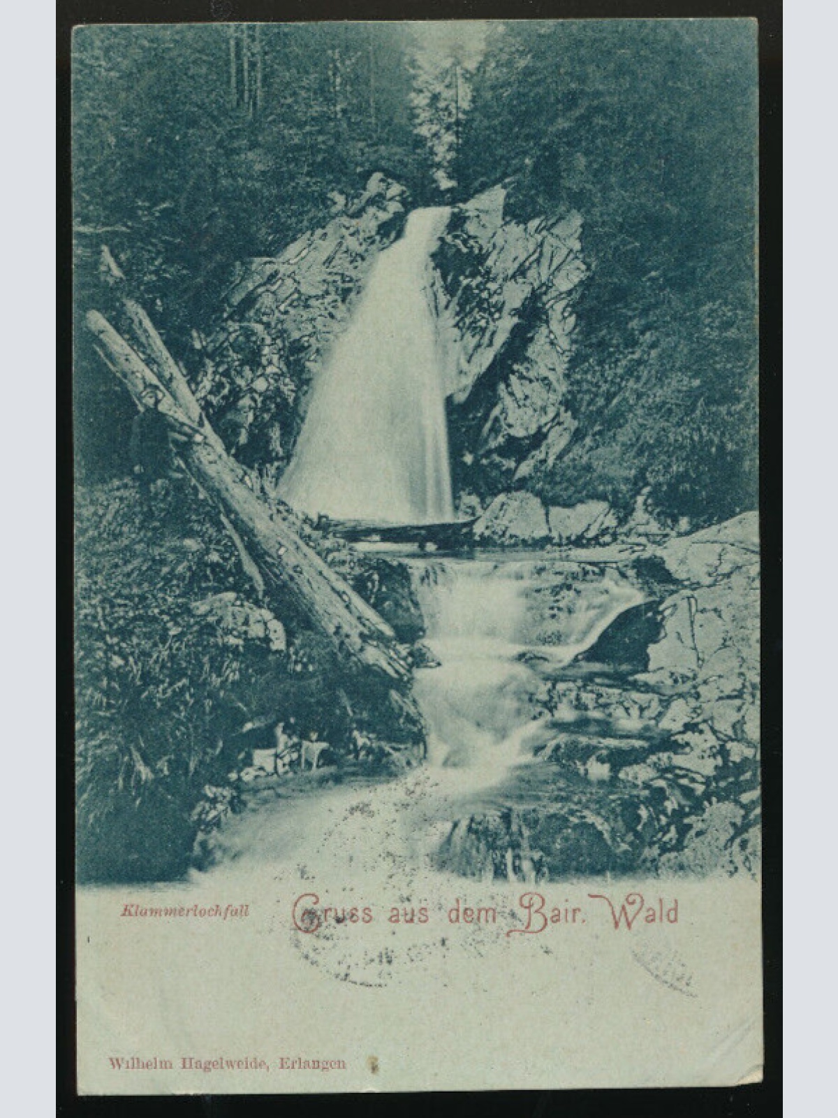 AK gruss aus dem Bair. Wald mit Wasserfall Bayern (3566)