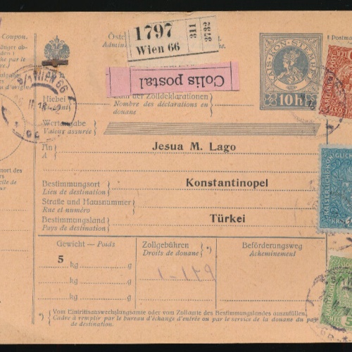 10 Heller Postbegleitadresse 1918 aus Wien nach Konstabtinopel Türkei (3539)