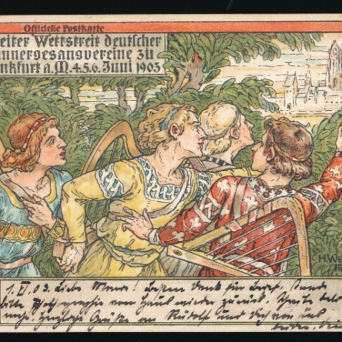 Litho - Karte aus Frankfurt 2. Wettstreit der Männer Gesangsvereine Hessen(3400)