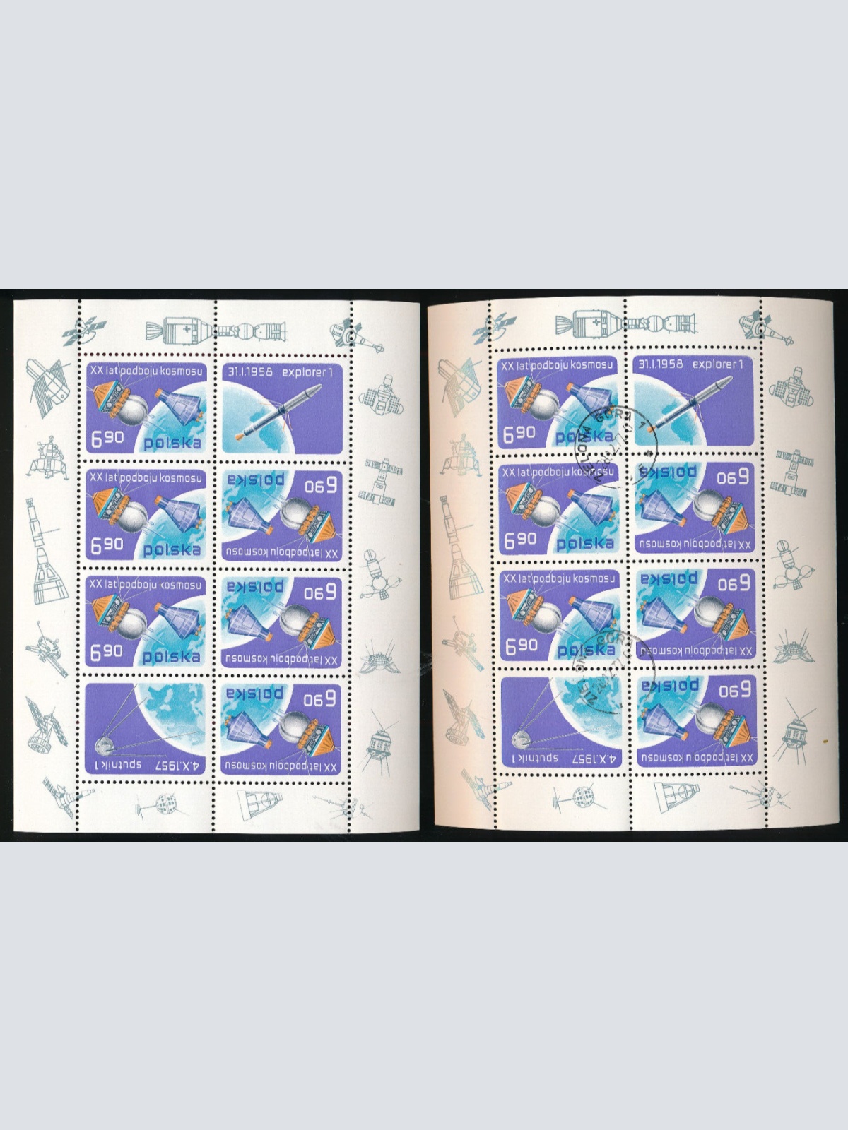 Polen 4 Weltraumblöcke jeweils Postfrisch und Gestempelt (3530)