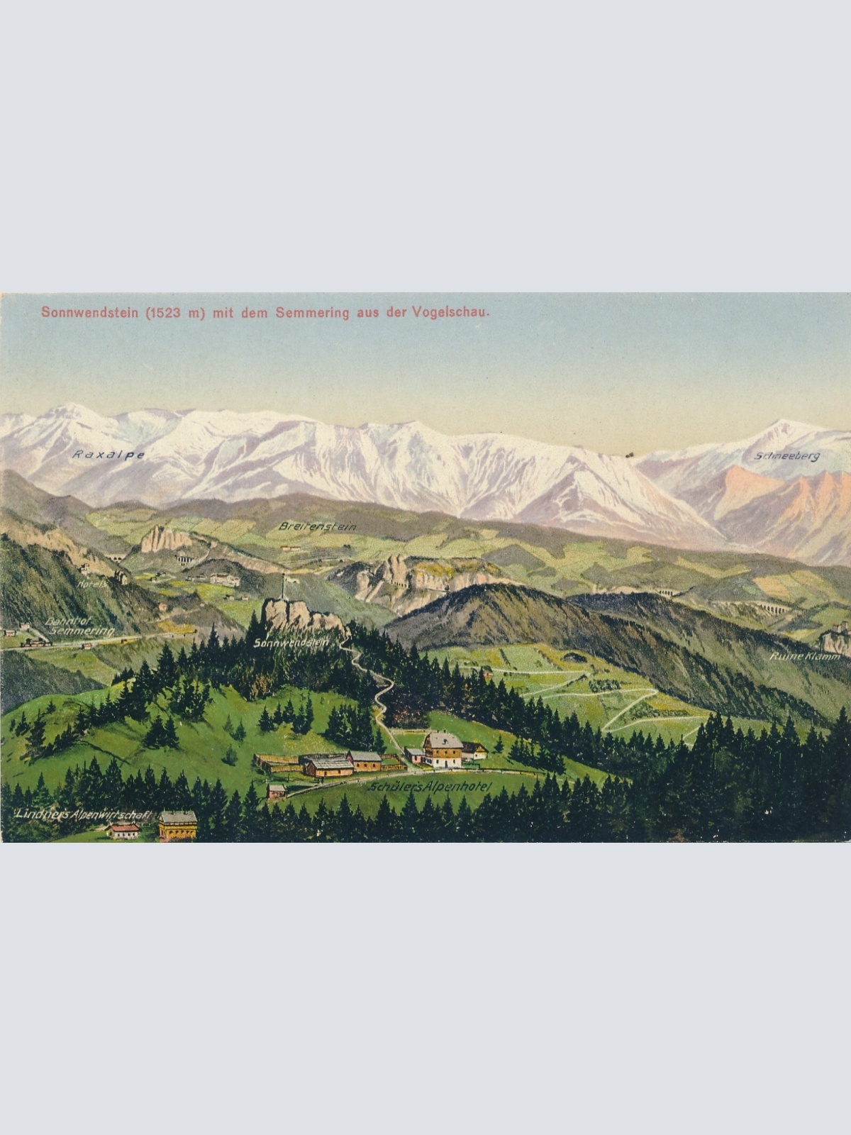 AK, Sonnwendstein mit dem Semmering aus der Vogelschau, Niederösterreich (S402)