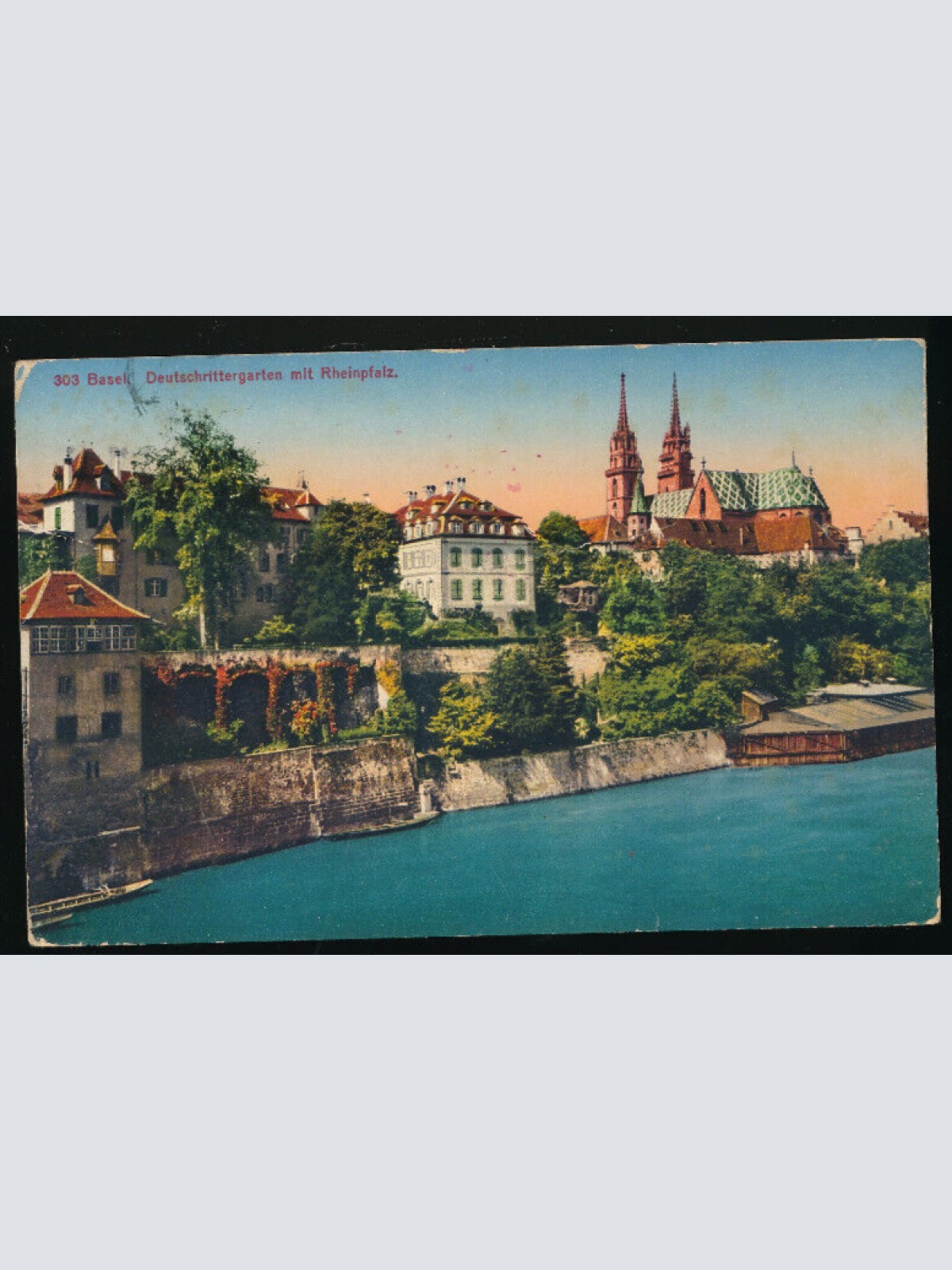 AK aus Basel Deutschrittergarten mit Rheinpfalz Schweiz (4008)