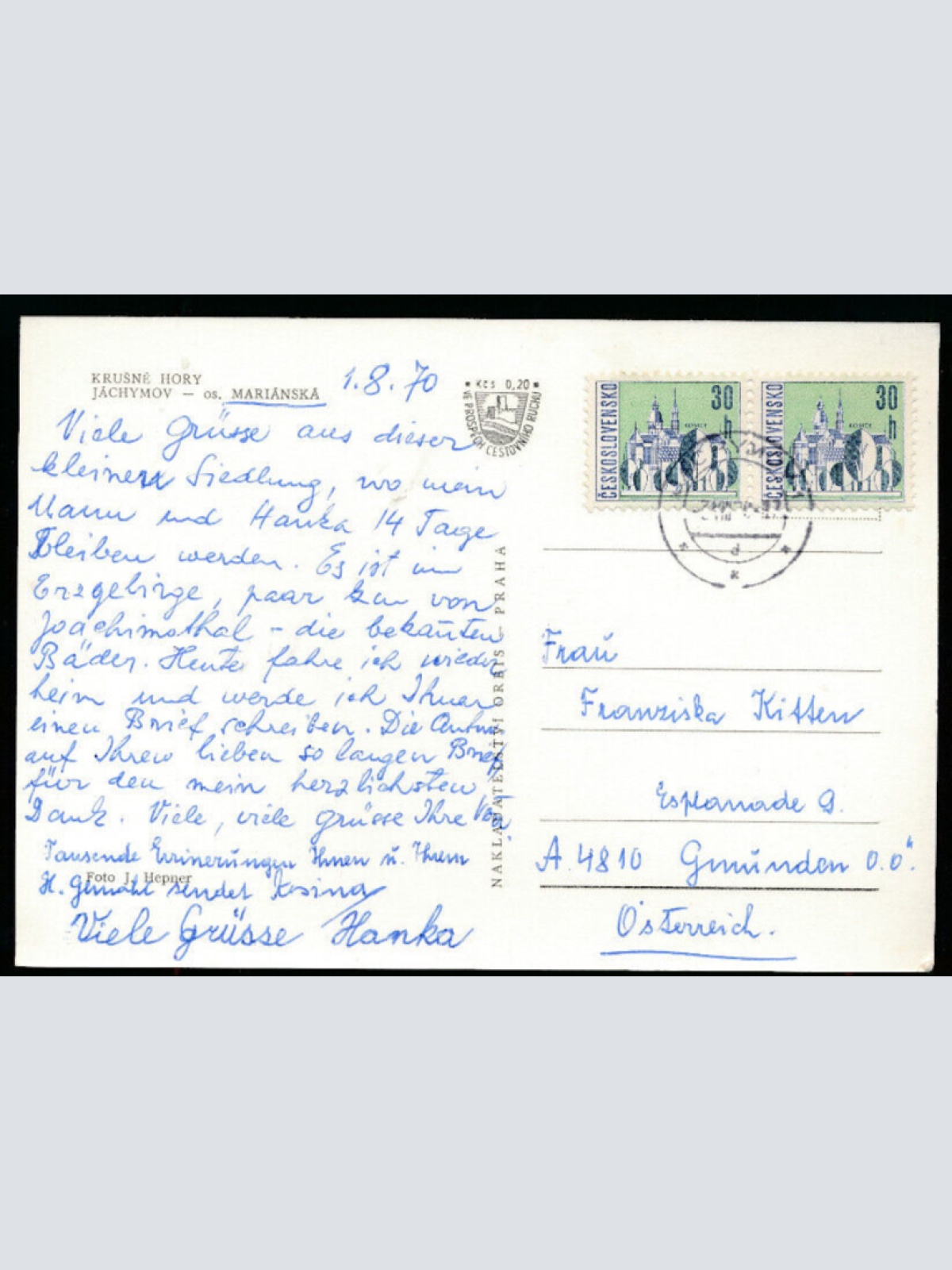 AK aus Krusne Hory Jachymov os Marianska Tschechoslowakei (4014)