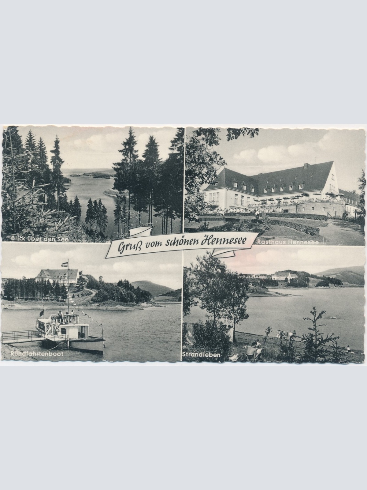 AK, Gruß vom schönen Hennesee, Rasthaus, Strandleben, Rundfahrtenboot (S527)