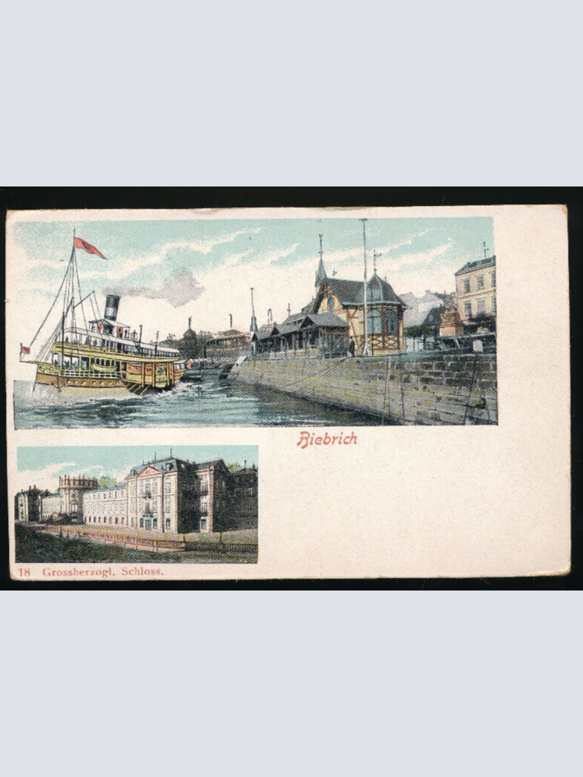 Litho - Karte aus Biebrich mit Dampfer Hessen (4512)