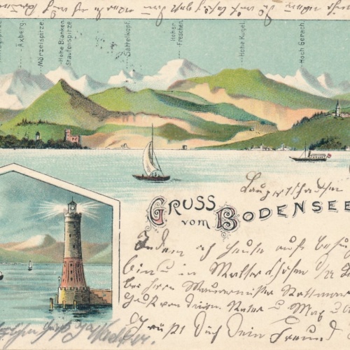 AK, Gruß vom Bodensee, Hafen in Lindau , Bayern, Leuchtturm (S490)