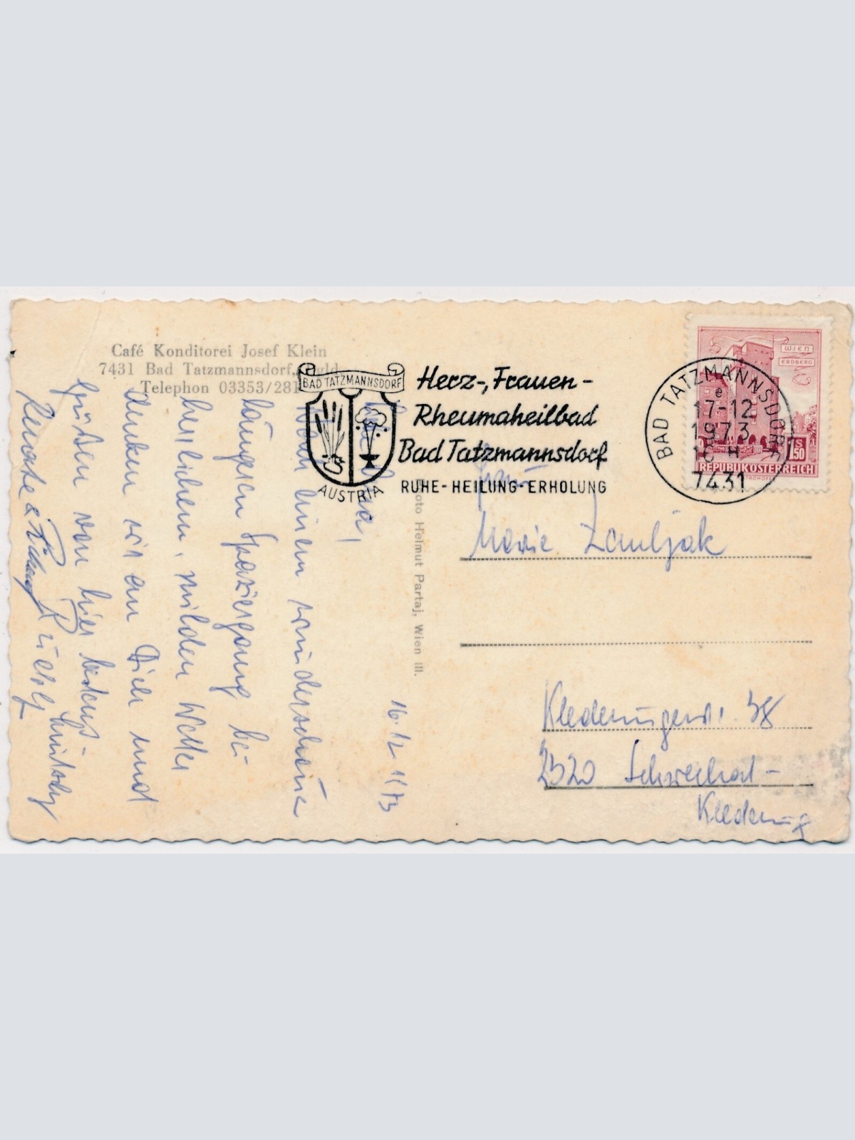 AK, Cafe Konditorei Josef Klein, Bad Tatzmannsdorf, Burgenland (S864)