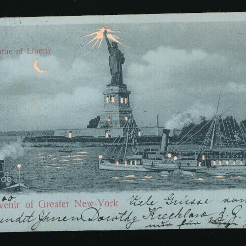 Mondschein - Karte Souvenir of Greater New York mit Leuchtenden Fenster (4938)