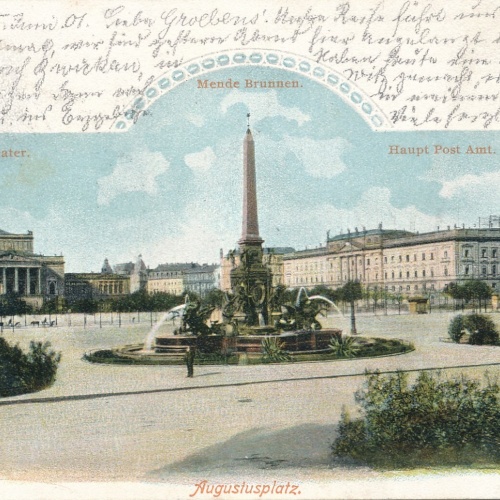 AK, Leipzig, Mende Brunnen, Neues Theater, Augustusplatz, Sachsen (S1016)