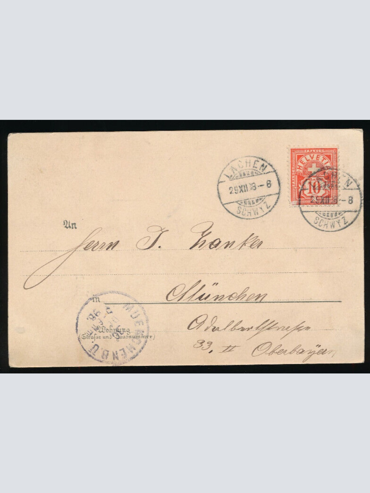 Mondschein Litho - Karte gruss aus der Silvesternacht in Lachen mit Wache (4620)