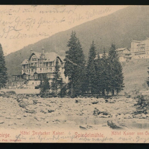 AK aus dem Riesengebirge mit Hotel Deutscher Kaiser Tschechoslowakei (5407)