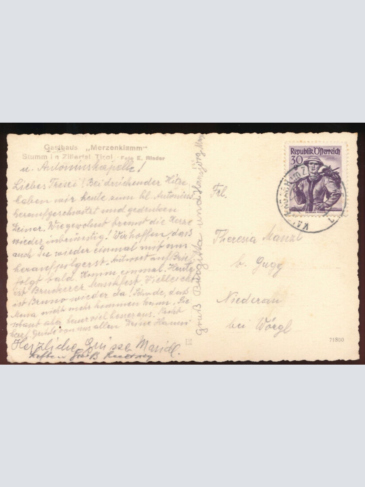 AK aus Stumm in Zillerthal mit Gasthof Merzenklamm Tirol (5506)