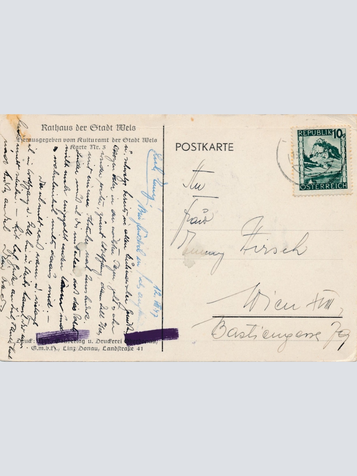 AK, Wels, Rathaus, Nach einem Aquarell, Oberösterreich (S1095)