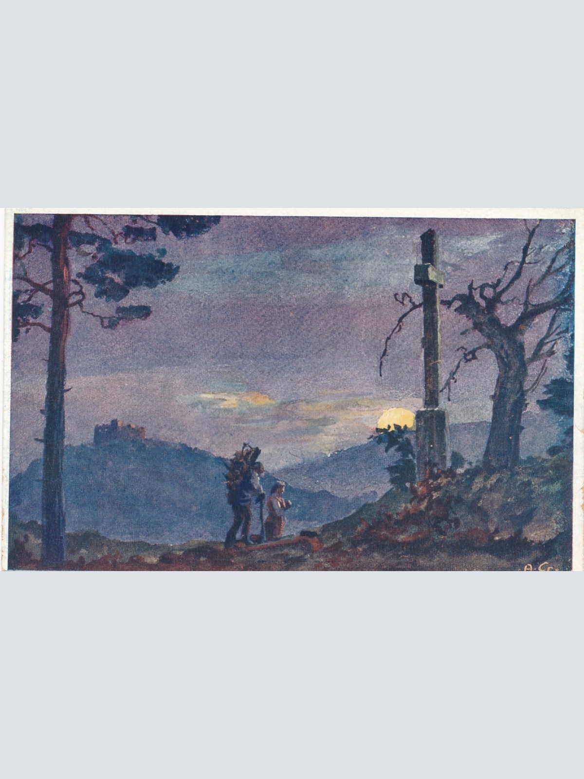 AK, Abend am Hambacher Wetterkreuz (S1489)