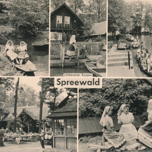 AK, Spreewald, Lübbenauer Kaupen, Schleuse, Trachten, Brandenburg (S1314)
