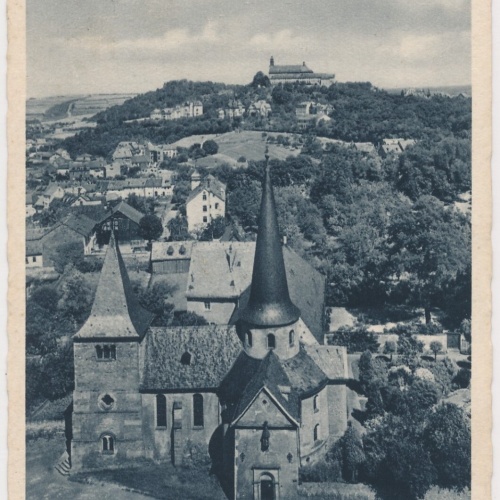 AK, Fulda, Blick vom Dom auf die Michaelskirche u. Frauenberg, Hessen (S1704)