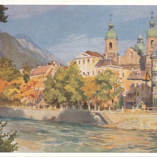 AK, Innsbruck, Partie am Inn mit Pfarrkirche, Tirol (S1556)