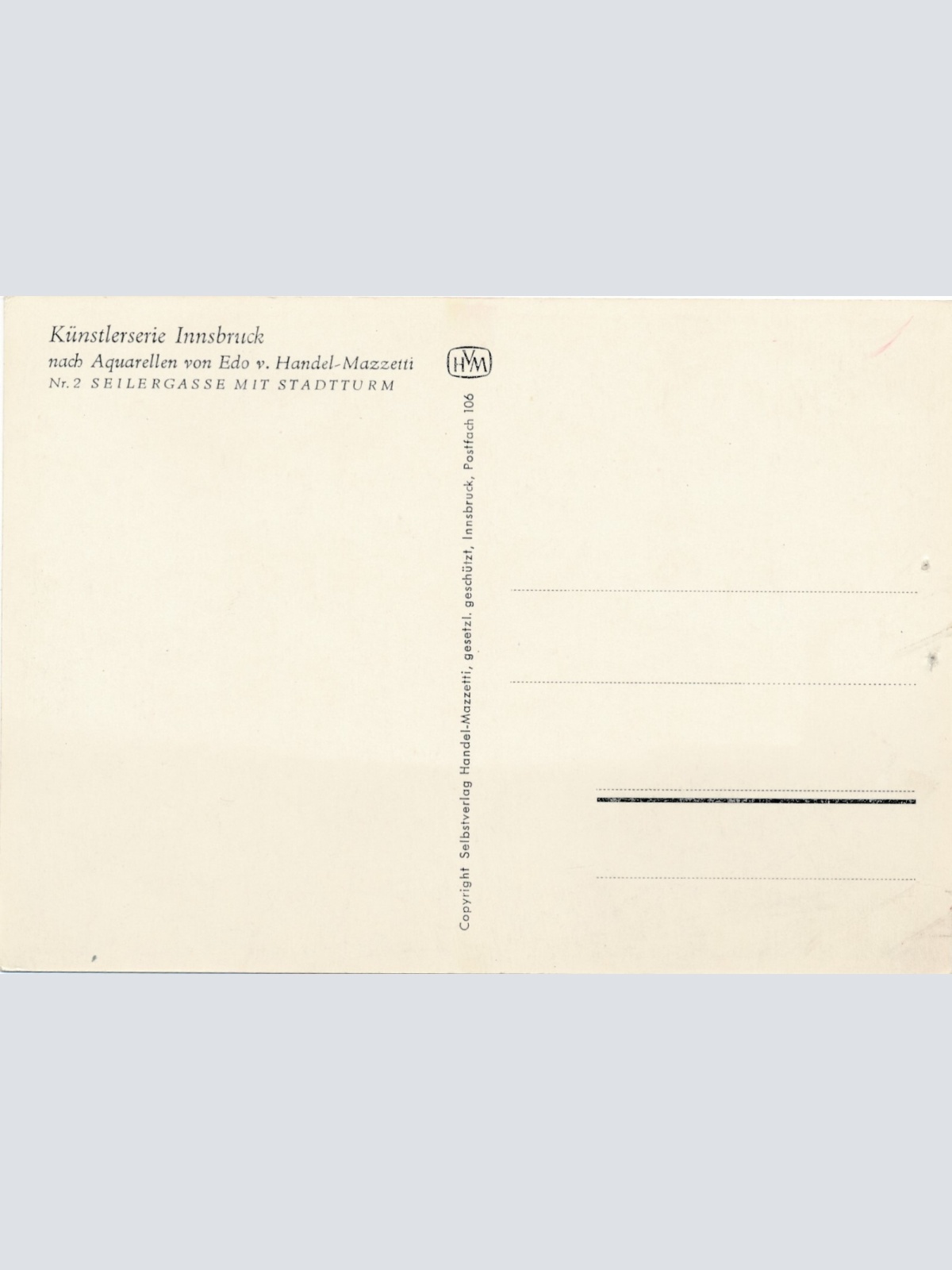 Künstlerserie Innsbruck, Nr. 2, Seilergasse mit Stadtturm, Tirol (S1560)