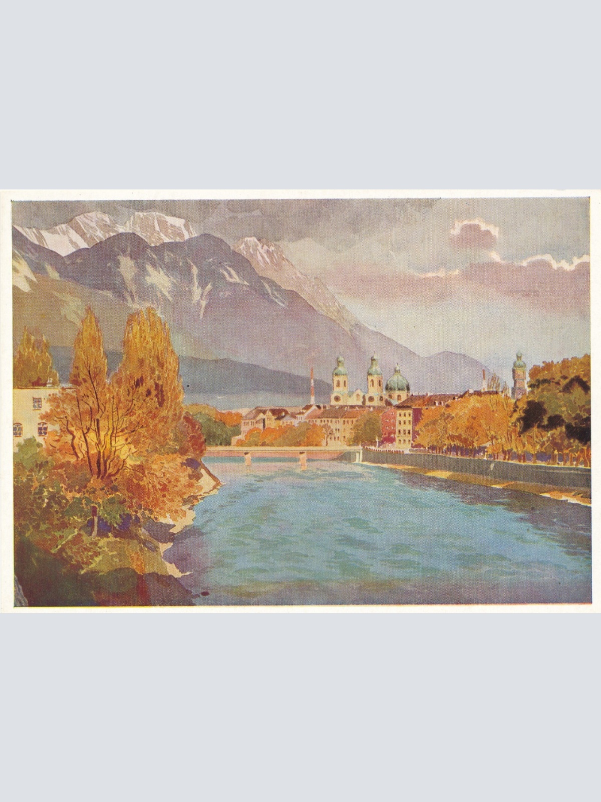 Künstlerserie Innsbruck, Nr. 8, Inn mit Pfarrkirche und Bettelwurf Tirol (S1553)