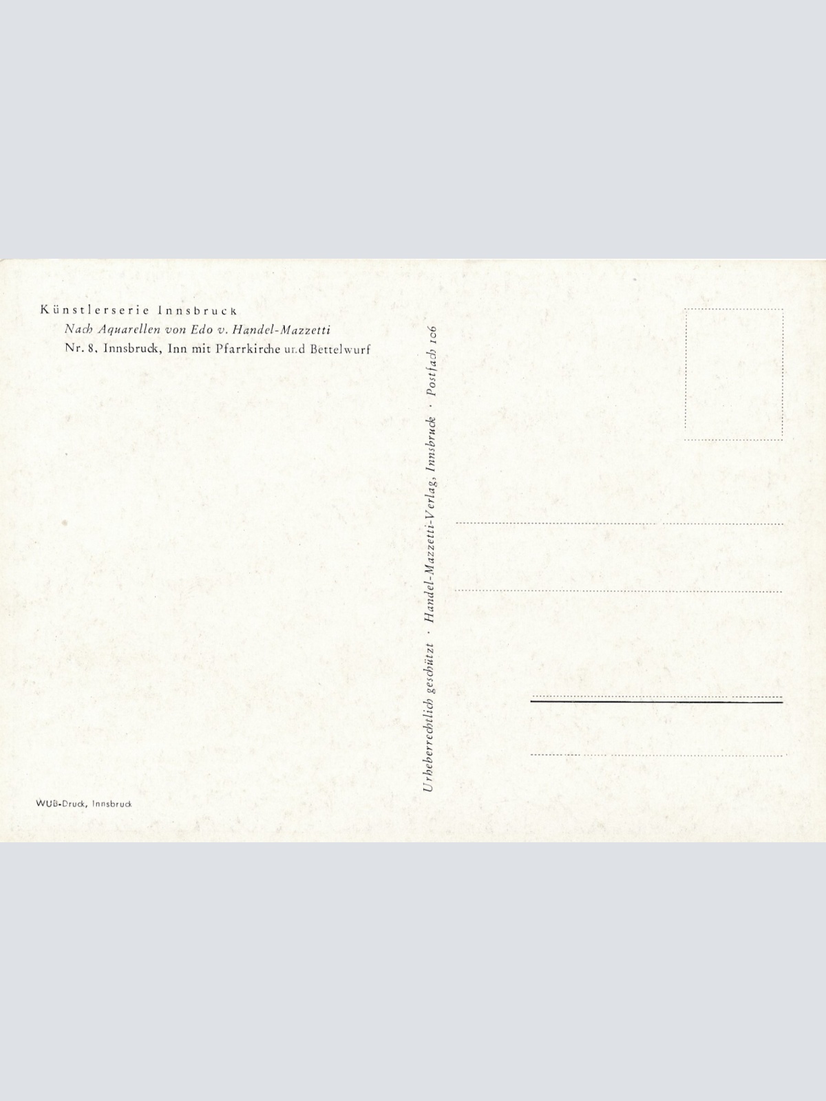 Künstlerserie Innsbruck, Nr. 8, Inn mit Pfarrkirche und Bettelwurf Tirol (S1553)