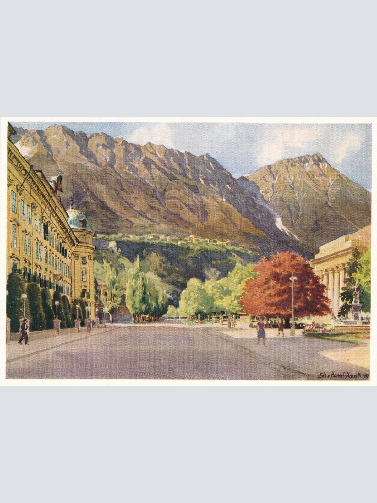 Künstlerkarte, Innsbruck, Rennweg gegen Hungerburg und Nordkette, Tirol (S1551)