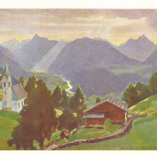 AK, Künsterserie Seefeld, Nr. 6 Inntalblick von Mösern, Tirol (S1546)